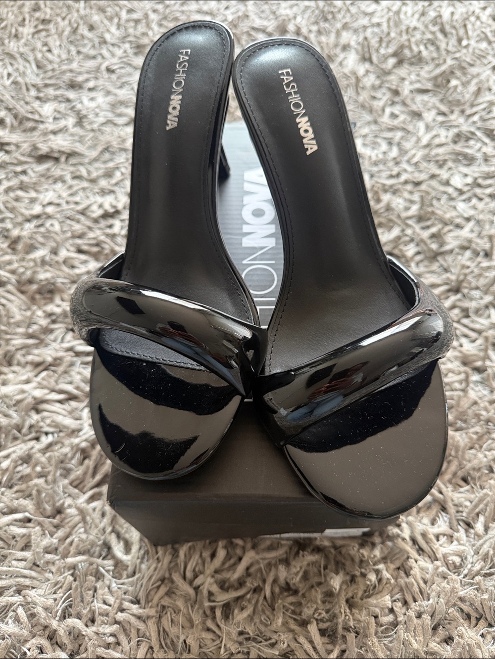 Fashion Nova Black Patent Slide Mules
